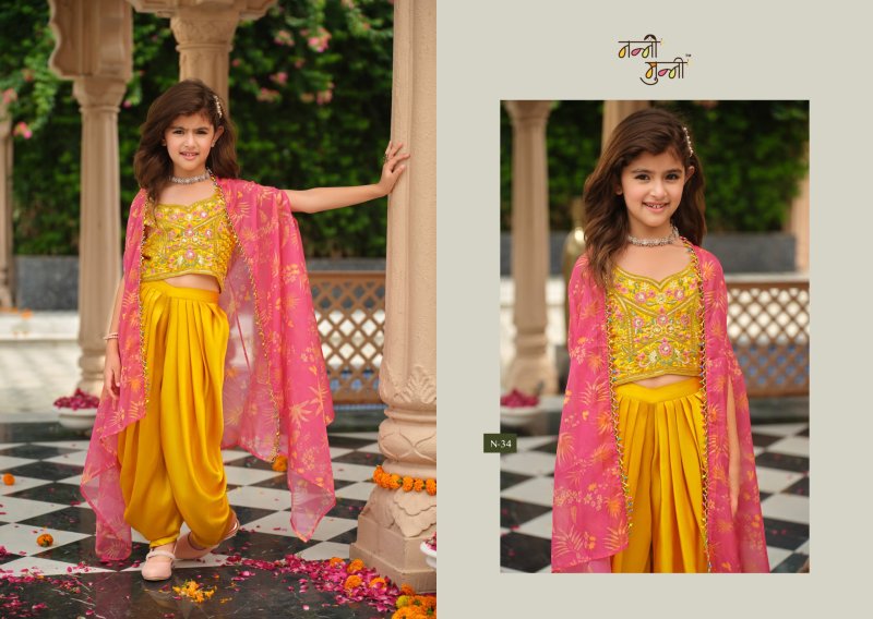 Varnika By Eba Nanni Munni Satin Silk Kids Top Bottom With Shrug 